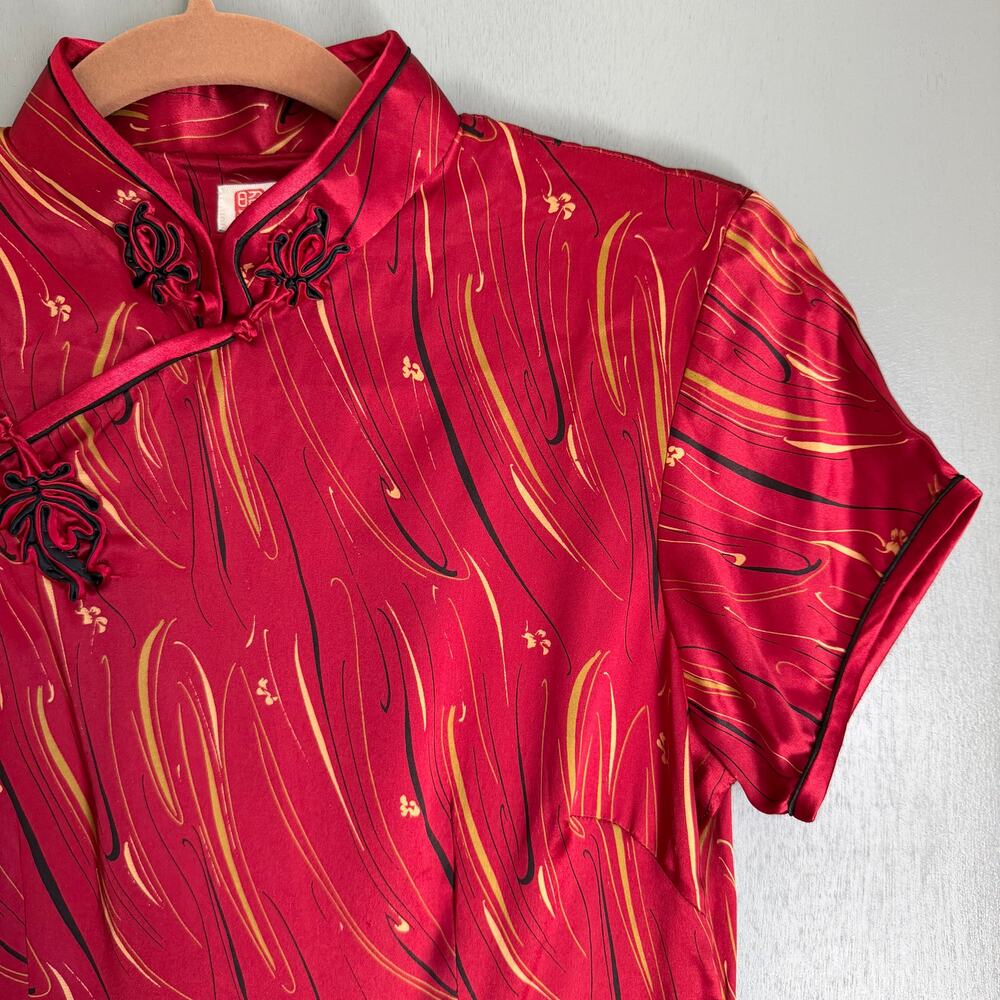 Vintage Chinese Qipao Women's XS/32 Red Black 100% Dress Mandarin Collar Retro - Picture 7 of 12